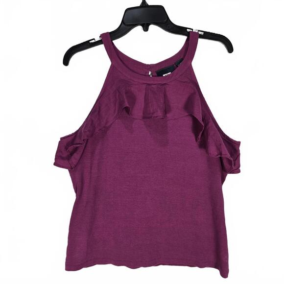 Maeve Tops - Maeve by Anthro Ruffle Ribbed Knit Halter Tank Top Women's Size XL Berry Fuchsia